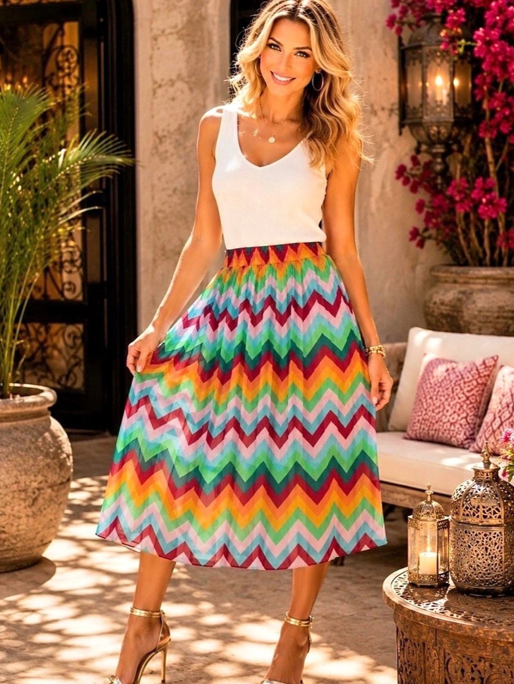 New Romeo & Juliet Multicolor Geometric Midi Skirt - Picture 1 of 9